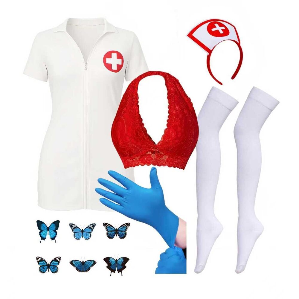 9117 Halloween Nurse Costume Nurse Hat Headband Blue Butterfly